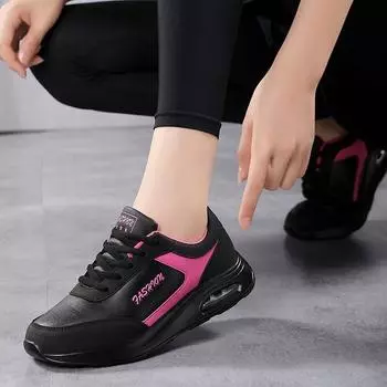 Women s New Autumn and Winter Leather Air Cushion Sneakers 35 чёрный