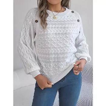 Женский новый осенне-зимний однотонный свитер с закрученными пуговицами и рукавами-фонариками S серый