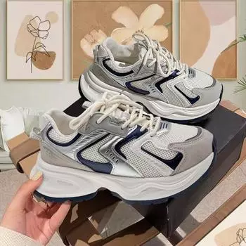 Women s New Chunky Sneakers Women Breathable Mesh Casual Shoes Sneakers Tennis Female Platform Lace Up Vulcanized Shoes 36 серебряный