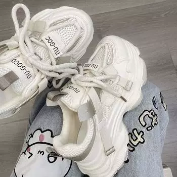 Women s new dad shoes spring and autumn new mesh thick-soled small man height increase breathable thin sports women s shoes 35