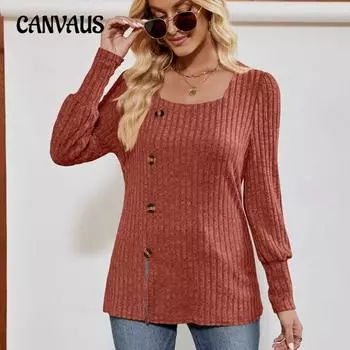 Women s New Fall Square Neck Bubble Long Sleeved Slit Sweater S