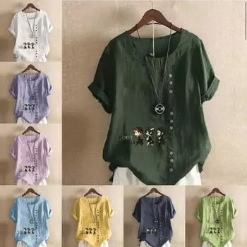 Женская новая модная льняная рубашка с круглым вырезом и коротким рукавом, футболка с принтом «Три детектива», летняя женская повседневная блузка больших размеров S розовый