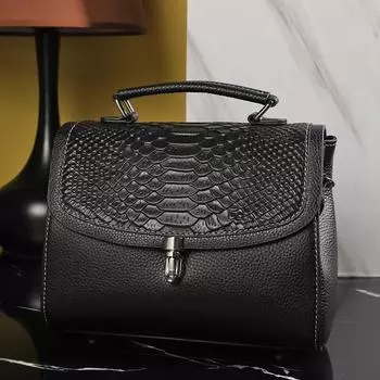 Женская новая модная женская сумка из натуральной кожи, универсальная элитная маленькая квадратная повязка на голову, ручная сумка через плечо из воловьей кожи чёрный