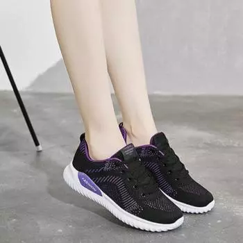 Women s New Fly-woven Mesh Hollow Casual Sneakers 35 чёрный/фиолетовый