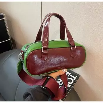 Women s New Korean Contrasting Color Portable Bowling Bag Versatile Fashion Broadband Messenger Bag Small Square Bag