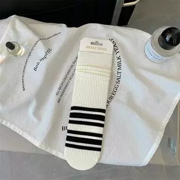 Women s New Spring and Summer Striped Medium Tube Pile Cotton Socks 1 pair