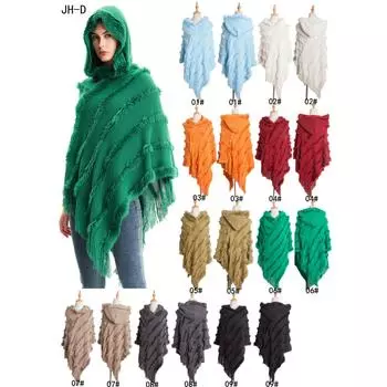 Women S New Style Cape European And American Autumn And Winter Shawl Women S Solid Color Hooded Sweater Knitted Pullover Cape Shawl 70*80cm