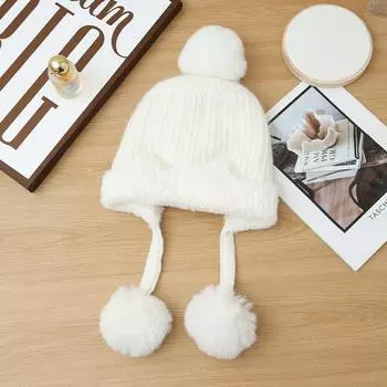 Women s New Thickened Plush Hat Cute Hairball Wool Hat Autumn and Winter Casual Cold Warm Hat one size