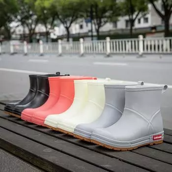 Women s New Waterproof Short Tube Adult Non-slip Velvet Warm Rain Boots 36