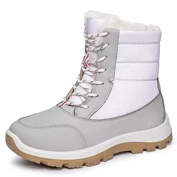 Women s New Winter Cotton Shoes with Plush and Thick High Top Cotton Boots, Waterproof and Non Slip Lace Up Snow Boots 36