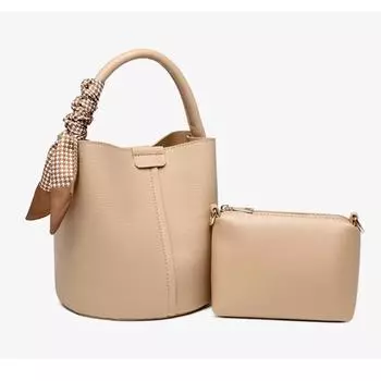 Women s Niche Lychee Pattern Soft Leather Bucket Bag Girls Fashion All-match Portable Vegetable Basket One-shoulder Messenger Bag 23*20*18 чёрный