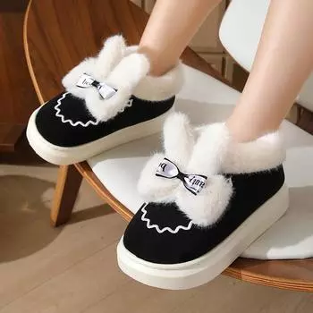 Женские нескользящие теплые хлопковые туфли 36-37 чёрный