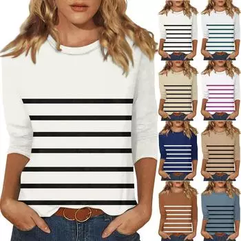 Женский топ с круглым вырезом и рукавом 3/4 с принтом, повседневный топ L бежевый