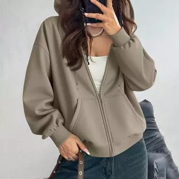 Women s Off Shoulder Zipper Hoodie Sweatshirt Fashion Clothing Casual Jacket L верблюд