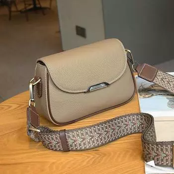 Women s One Shoulder Genuine Leather Fashion All-Matching Casual Mom Bag Khaki