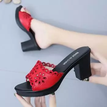 Women s Open Round Toe Pantuflas Design Sapatos Feminino Solid Color Faddish Comfy Wedge Heel Slippers Sandels for Women Summer 35