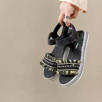 Women s open-toe platform shoes retro colorful ethnic style literary thick-soled women s shoes casual fashion simple sandals 36