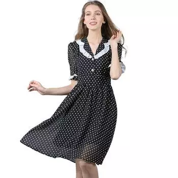 Women s Original Order Plus Size Ladies Polka Dot Casual Youthful-Looking Dress Black S