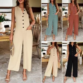 Women S Overalls With Elegant Spring And Summer Temperament, Solid Color Sleeveless Camisole Vest, Short Jumpsuit Pants S чёрный