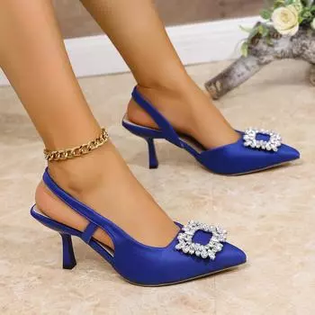 Women s oversized Baotou high heels women s 2025 summer new fashionable versatile pointed square buckle slim heel sandals 35