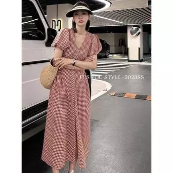 Women s Paijia Shenzhen Nanyou Plaid Dress Brick Red XL