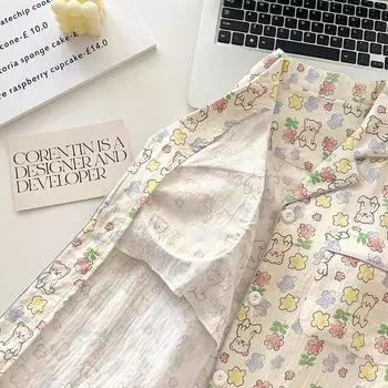 Женская пижама осень-весна с длинным рукавом, мягкий комплект для сна, милый кролик, мультяшная пижама, женский домашний комплект для сна, кардиган M