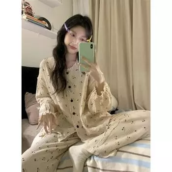 Женская пижама, новый осенне-весенний комплект с длинными рукавами, мягкая пижама с принтом в виде вишневого персонажа, женский домашний комплект для сна, кардиган M
