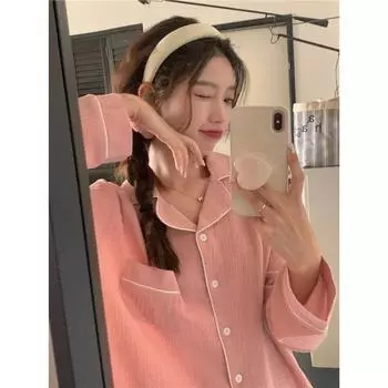 Женская пижама, новый осенне-весенний комплект с длинными рукавами, мягкая пижама, однотонная пижама, женский домашний комплект для сна, кардиган M зелёный