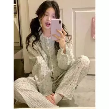 Женская пижама, новинка, осень-весна, мягкий комплект с длинными рукавами и рисунком медведя, пижама для женщин, домашний комплект для сна, кардиган M
