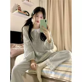 Женская пижама, новый осенне-весенний комплект с длинными рукавами, мягкая пижама с принтом вишни, женский домашний комплект для сна, кардиган M