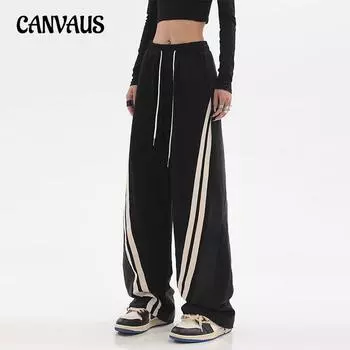 Женские брюки сращивания джинсы High Street свободные широкие брюки Tide осень уличные танцы спортивные повседневные брюки S чёрный