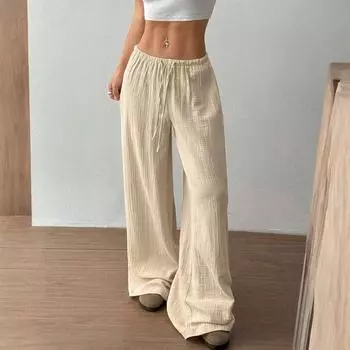 Women s Pants Fashion Casual Pants Solid Color Drawstring Pants L бежевый