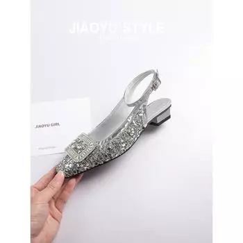 Women s Party Sandals Fashion Full Diamond Flower Design Heel High Silver Color Wedding Banquet Ladies Shoes 35 серебряный