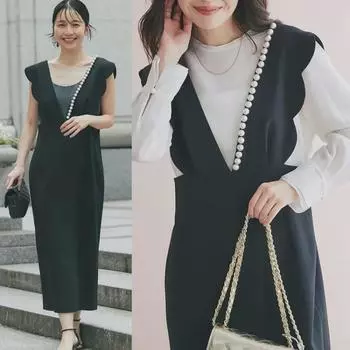 Women s Pearl-Embellished Vest Skirt with Edgy Decoration Extra Large