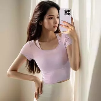 Women s Pilates Training Chest Cushion Yoga Suit Top Quick Drying High-end Feeling Sports Short Sleeved Breathable S белый