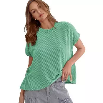 Women s Pit Striped Knitted Sweater Loose Fitting Pullover Round Neck Short Sleeved T-shirts S