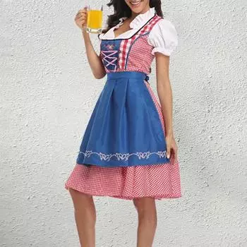 Women s Plaid Oktoberfest Costume German Dirndl Dress Traditional Bavarian Outfits for Halloween Festival L чёрный