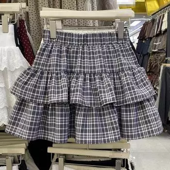 Women s Plaid Skirt High Waist Half Skirt JK Skirt Wide Casual Pleated Skirt 3XL