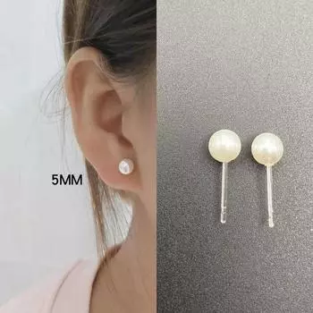 Women s Plastic Anti-Allergy Pearl Glue Stick Stud Earrings 5mm white pearl-plastic ear pin