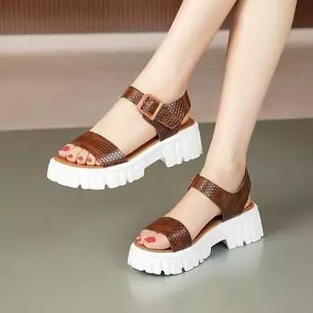 Women s Platform Sandals One-word Buckle Summer Women s Non-slip Casual Open-toe Shoes 2024 New Women s Fashion Sandals Shoes 35 бежевый