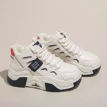 Women s Platform Shoes Winter Cold-proof Non-slip Casual Shoes Outdoor Fashion Plus Velvet Warm Ladies Height-increasing Shoes 35 синий