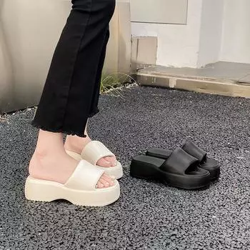 Women s Platform Wedge Sandals 2024 Summer New Comfortable Open Toe Non Slip Slippers Female Increased Thick Bottom Flip Flops 35 бежевый
