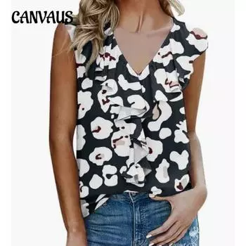 Женская футболка больших размеров из шифона с принтом и отделкой в виде грибка S красный