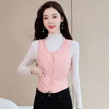 Women s Plus-Size White Duck Down Silk Vest Slim-Fit for Middle-Aged and Elderly Mothers Waistcoat Gilet M