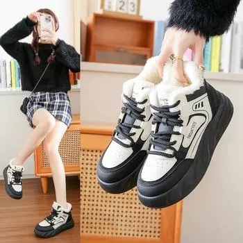 Women s Plus Velvet High Top Snow Boots 2024 - Korean Style Warm Casual Cotton Shoes ZL306 40 коричневый