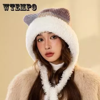 Women s Plush Faux Fox Ear Warm Knit Hat, Thickened Wool Earmuffs for Winter, Cat Ears Hat one size