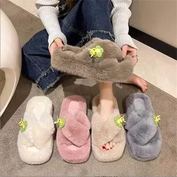 Women s Plush Fluffy Home Slippers Fashion Indoor Warm Open Toe Furry Shoes Female New Casual Furry Home Platform Slippers 35