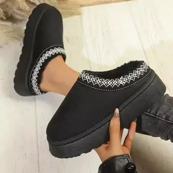 Women s Plush Warm Winter Fashion Baotou Cotton Slippers 2024 Selling Classic Suede Design Comfortable Thick-soled Home Slippers 36 чёрный