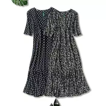 Women s Polka Dot V Neck Three-Quarter Sleeve Slim Fit Bodycon Dress Black Gray big flower 8