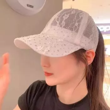 Women s Ponytail Baseball Cap, Wide Brim, Big Face, Small Sun-Proof Hat, New Arrival Summer 2025 White All yards